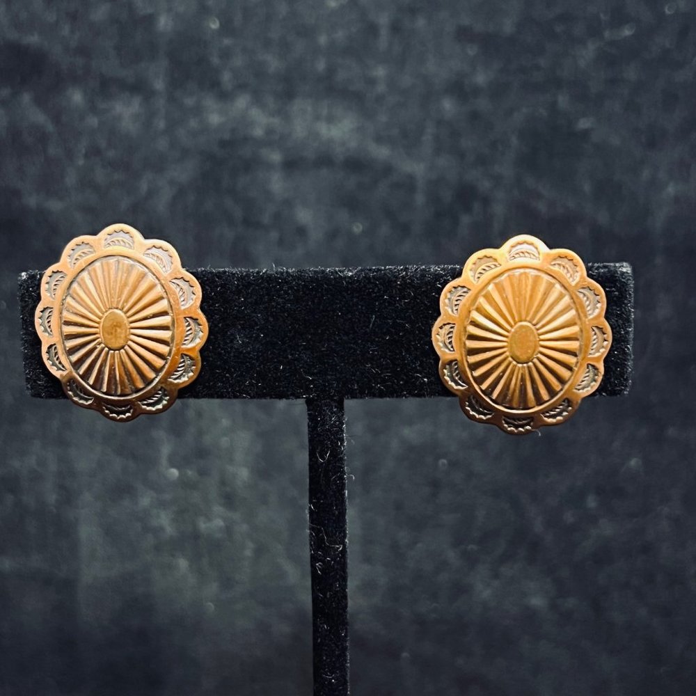Oval Copper Tone Screw Back Earrings (4828)